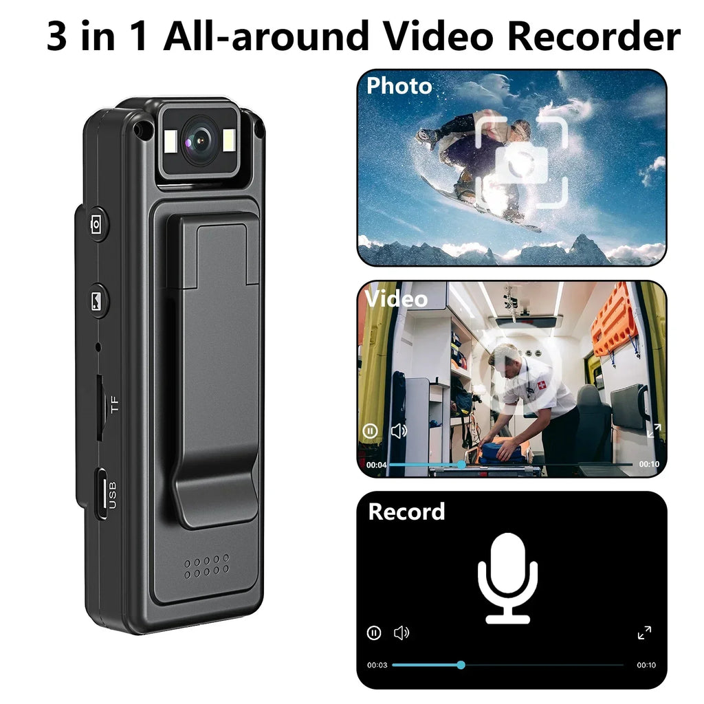 Mini 1080P Body Camera Digital with 64GB Black